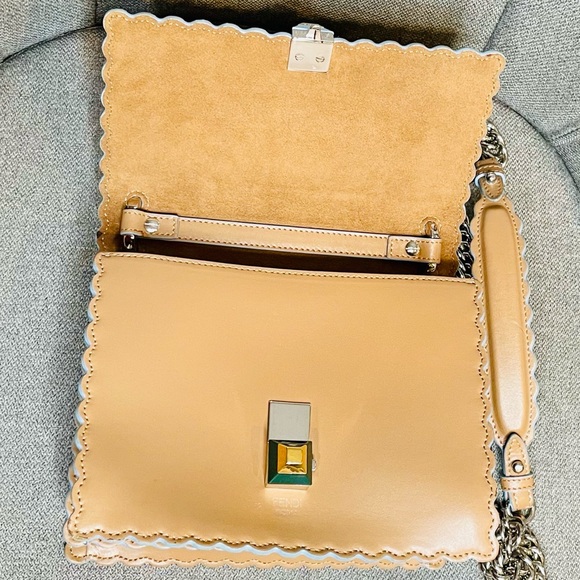Fendi Kan Bag w/ Blue Scalloped Edging, Convertible Chain Strap & Suede Interior - Picture 8 of 15